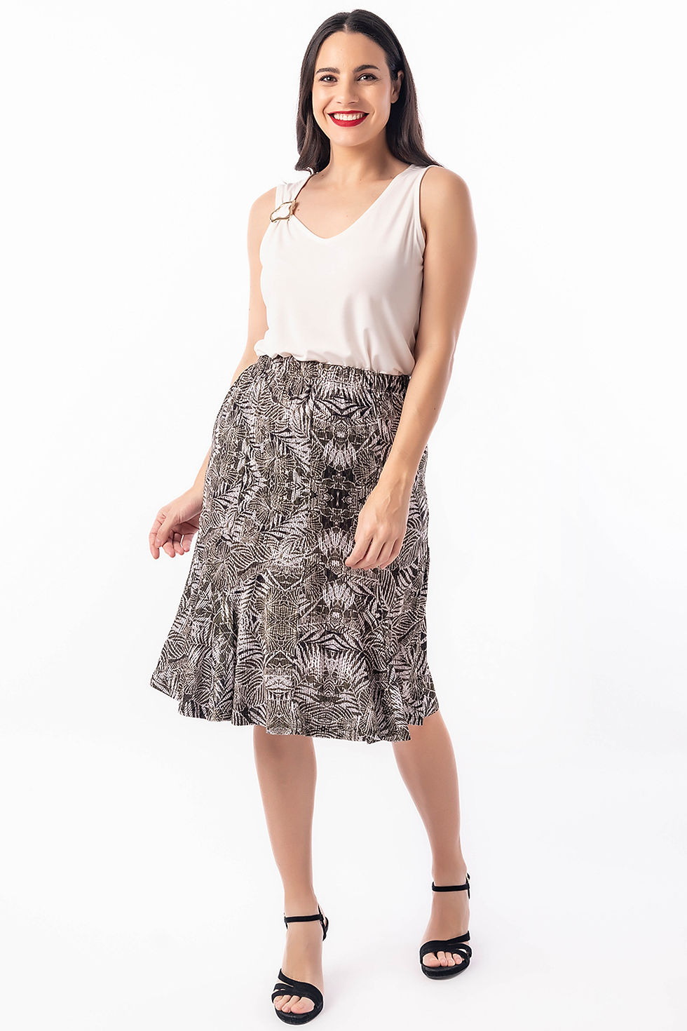 Miniatura: Falda midi estampada con vuelo y cintura elástica -Genuine