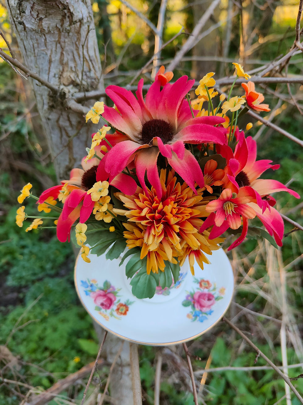 Thumbnail: English Coffee Cup Silk Flower Arrangement