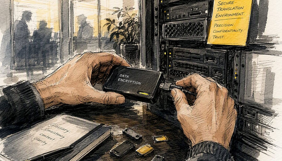 Encryption device connected for secure EU-hosted document processing