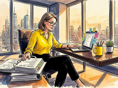 Translator entering glossaries in bright office