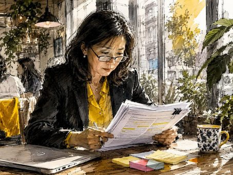 Compliance officer reviewing AI translation documents
