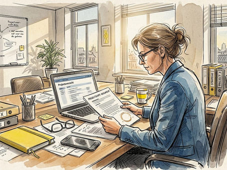 De projectmanager loopt de vertaalchecklist nog eens zorgvuldig na.