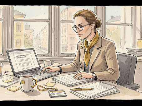 Projektledare granskar konfidentiella dokument på kontoret