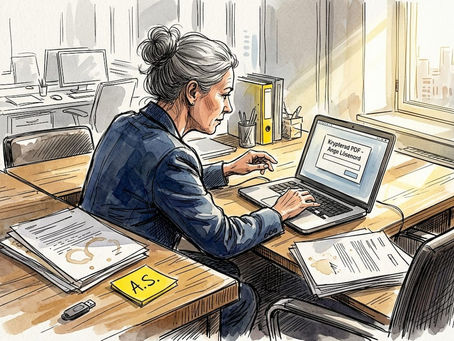 En kvinna går igenom säkerhetsrelaterade dokument på sitt kontor.