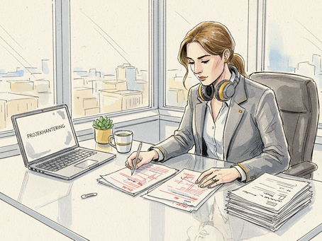 En chef granskar översättningsdokument noggrant på kontoret för att säkerställa att allt stämmer.