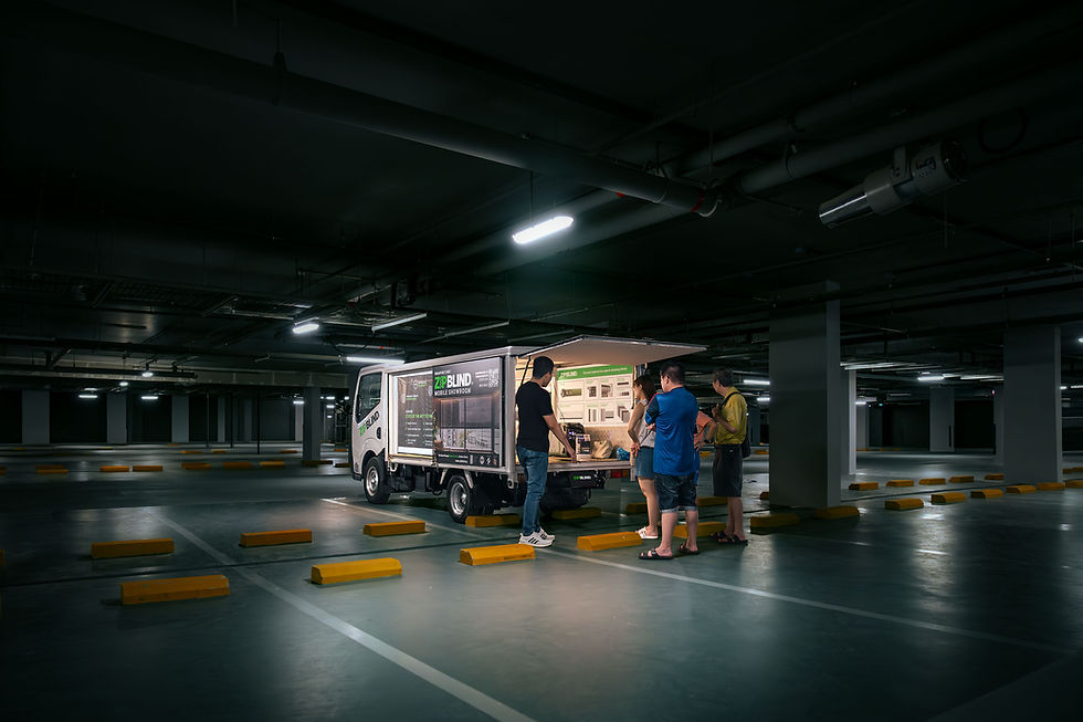 ZipBlind Mobile Showroom parked at Condominium