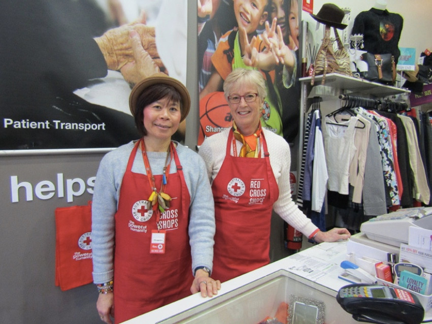 Sam and co-worker Anne at the Red Cross Shop- Glenferrie Road