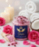 Jar of Grams Up The Spa Rose Body Scrub with roses and candles