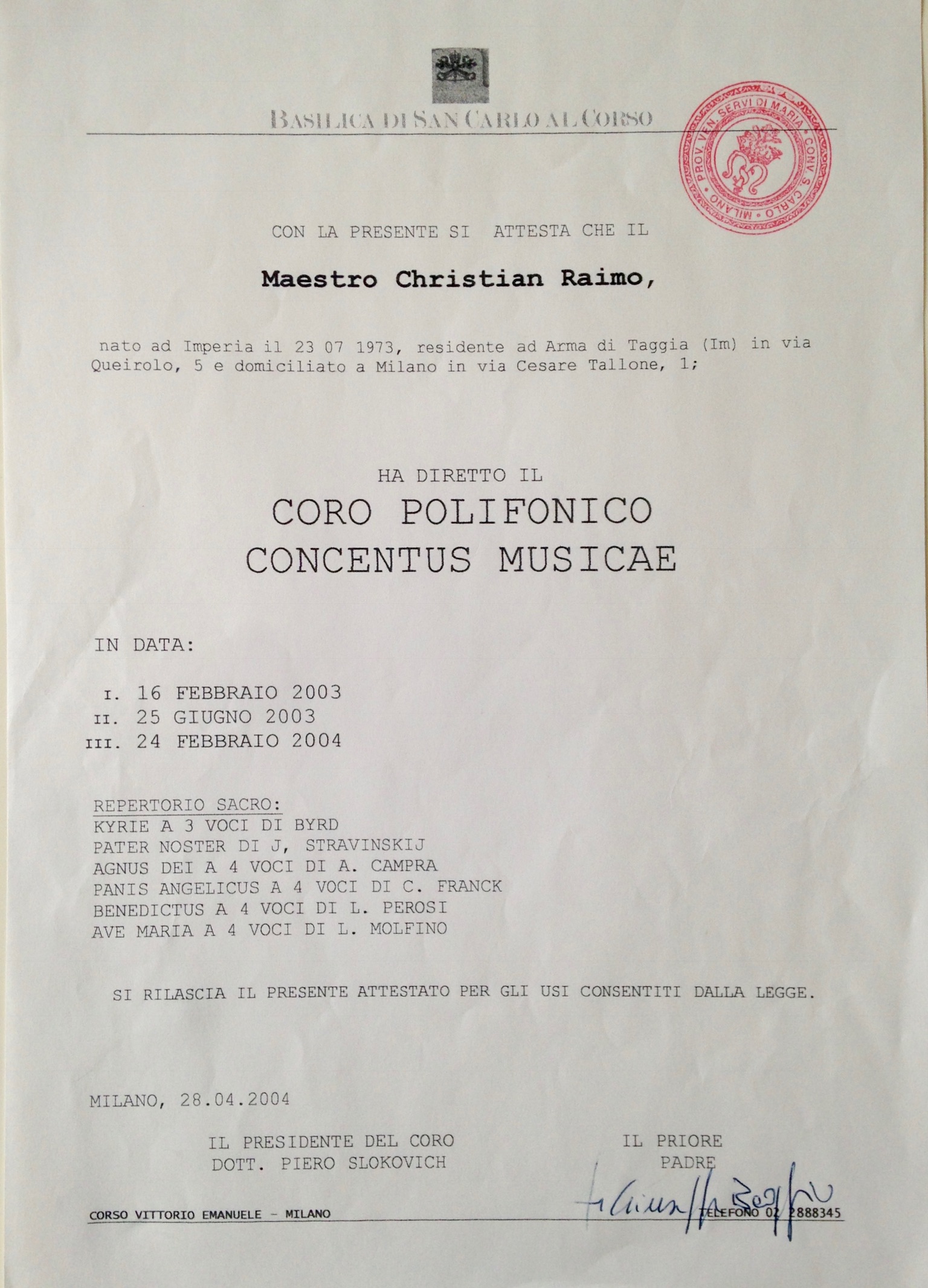 2003 2004 s carlo servi di maria