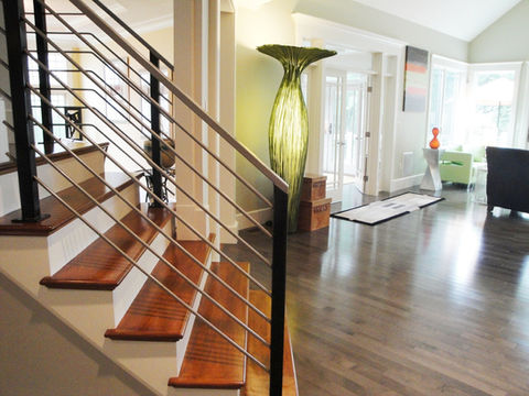 Brenshaw Custom Homes: Lake Cochituate custom home - fine detail of stairway designed by Brenshaw Corporation.