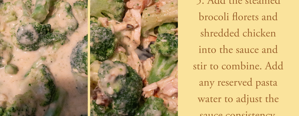 Broccoli and chicken is added to the sauce