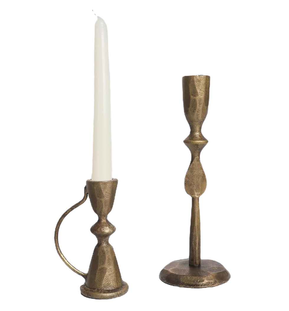 Antique Brass Cast Iron Candle Holders Set of 2 – Vintage Decorative Taper Candlesticks for Table Centerpieces and Home Decor