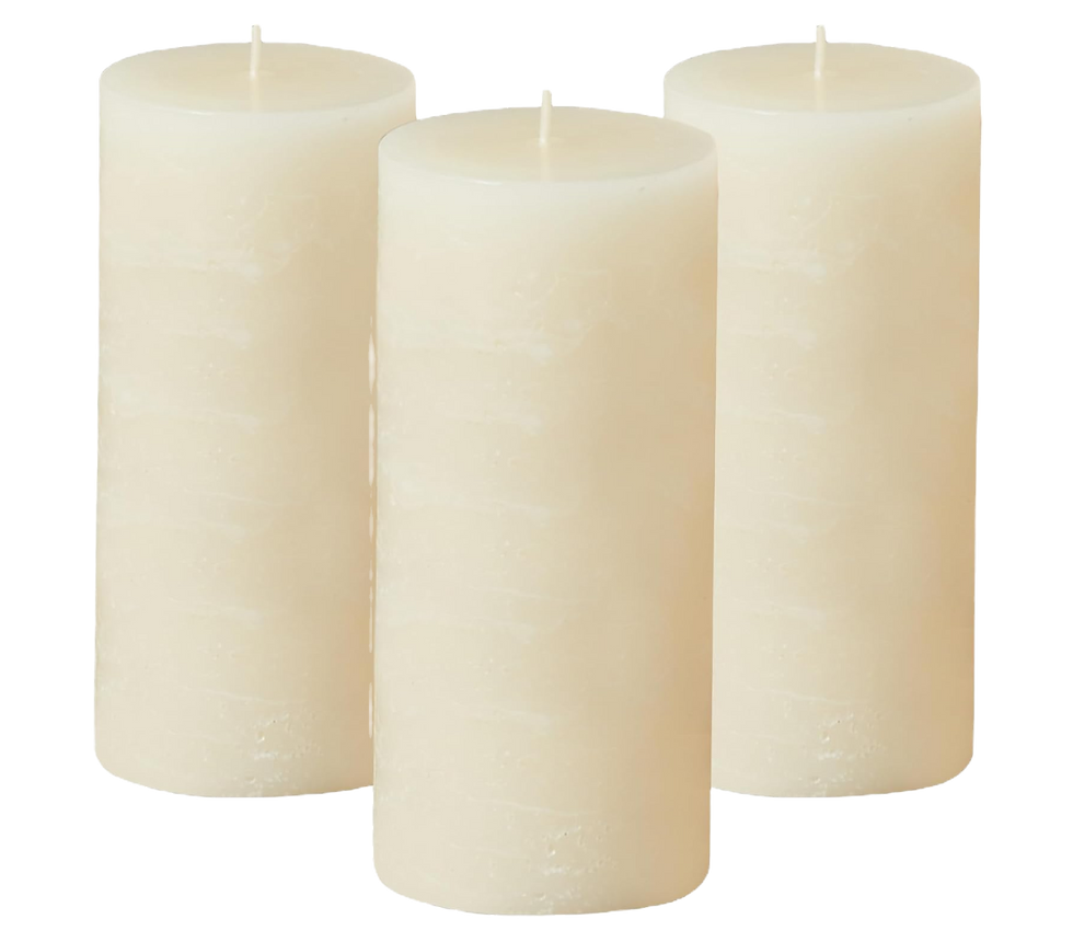 Simply Soson 3x6 inch Ivory Pillar Candles Set of 3, Rustic Texture, Unscented Ivory Candles, Dripless Candles, 3 inch Pillar Candles Ideal as Wedding, Parties, Spas, Dinner, Home Decoration, Church