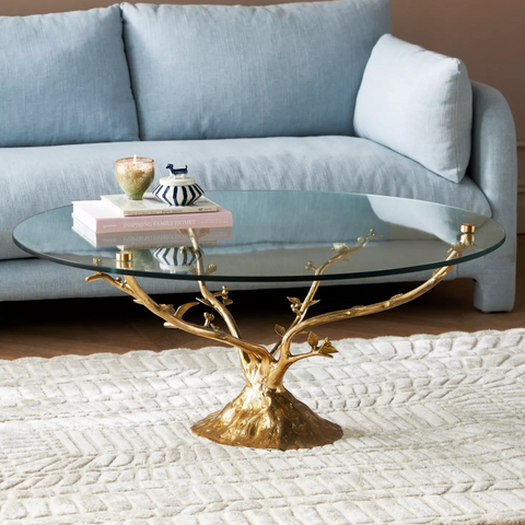 anthropologie - Tree Glass Top Coffee Table - metal tree base with glass top