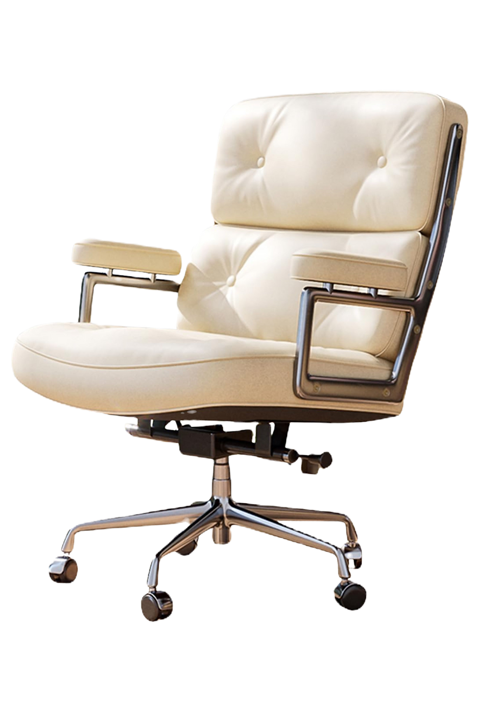 Genuine Leather, Padded Office Chair with Lumbar - cream leather executive chair