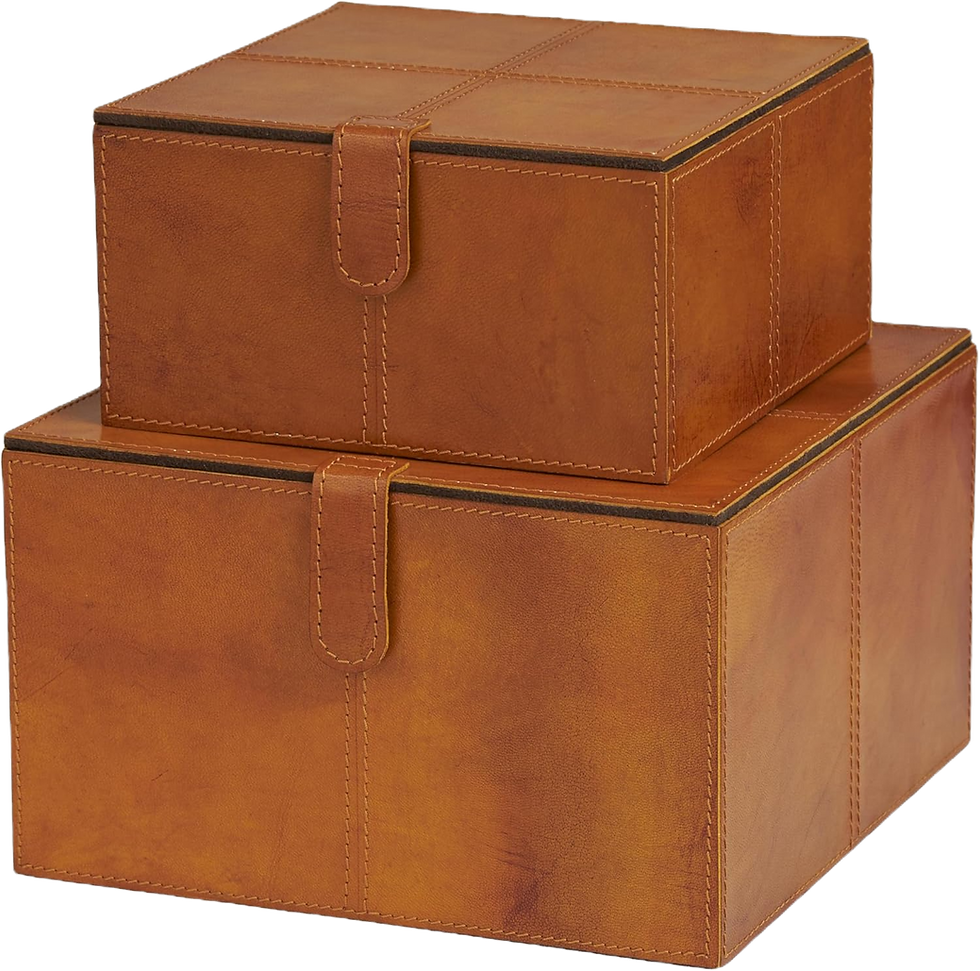 Deco 79 Leather Handmade Decorative Box Storage Decorative Keepsake Boxes with Snap Front Closure and Detailed Stitching, Set of 2 Storage Boxes 10", 8" W, Brown