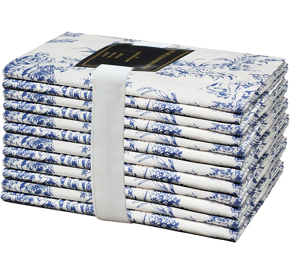 COTTON CRAFT Cloth Napkins - Set of 12-100% Cotton Reusable Napkin - Country French Toile Dinner Napkin -Everyday Spring Summer Fall Christmas Holiday Party Gift - Soft Absorbent Napkin -18x18- Blue