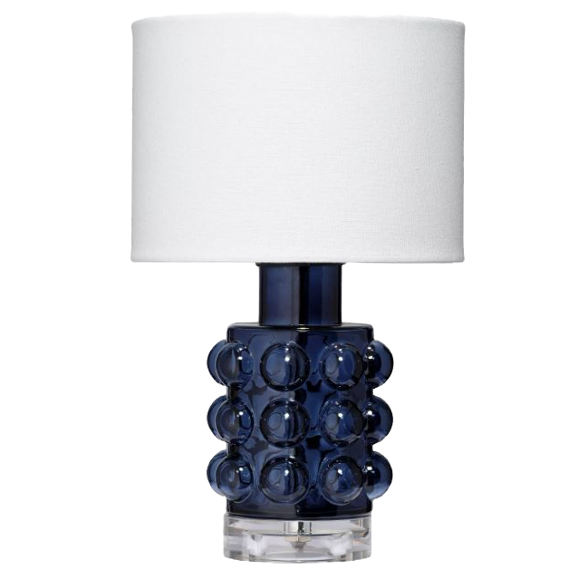 Seltzer Blue Glass Table Lamp, blue maximalist lamp with bumps and round nodes in glass