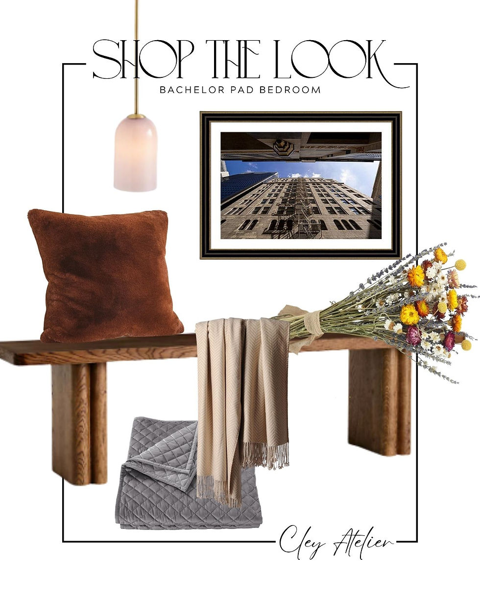 an interior design mood board with beachy boho bedroom furnishings, art, decor, bedding and more. collage of furniture recommendations of things that go together