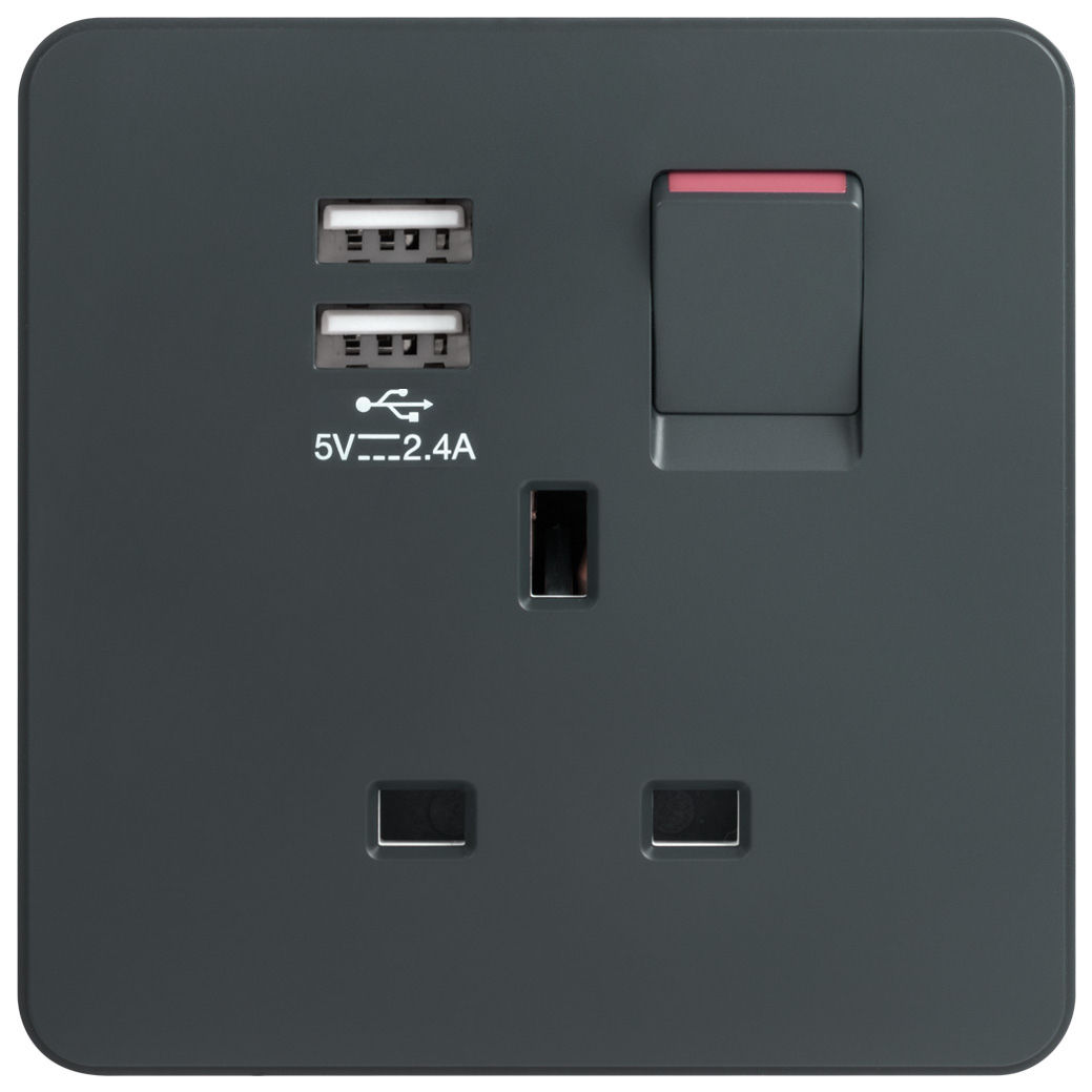 Hager Dream 黑 13A單蘇有掣連ype A USB 插座