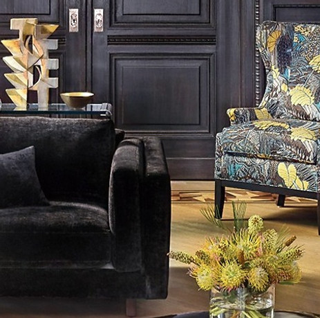 Velvet Sofa & Printed Fabric Chair