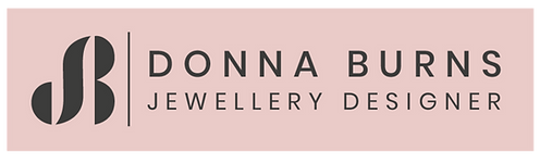 A black logo and text on a white background, Donna Burns Jewllery logo on the left and the words Donna Burns and Jewellery Designer on the right.