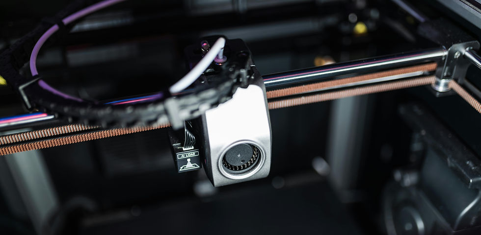 Close-up view of a 3D printer's extruder and AI LIDAR system, showcasing its intricate components and advanced technology for precision printing.