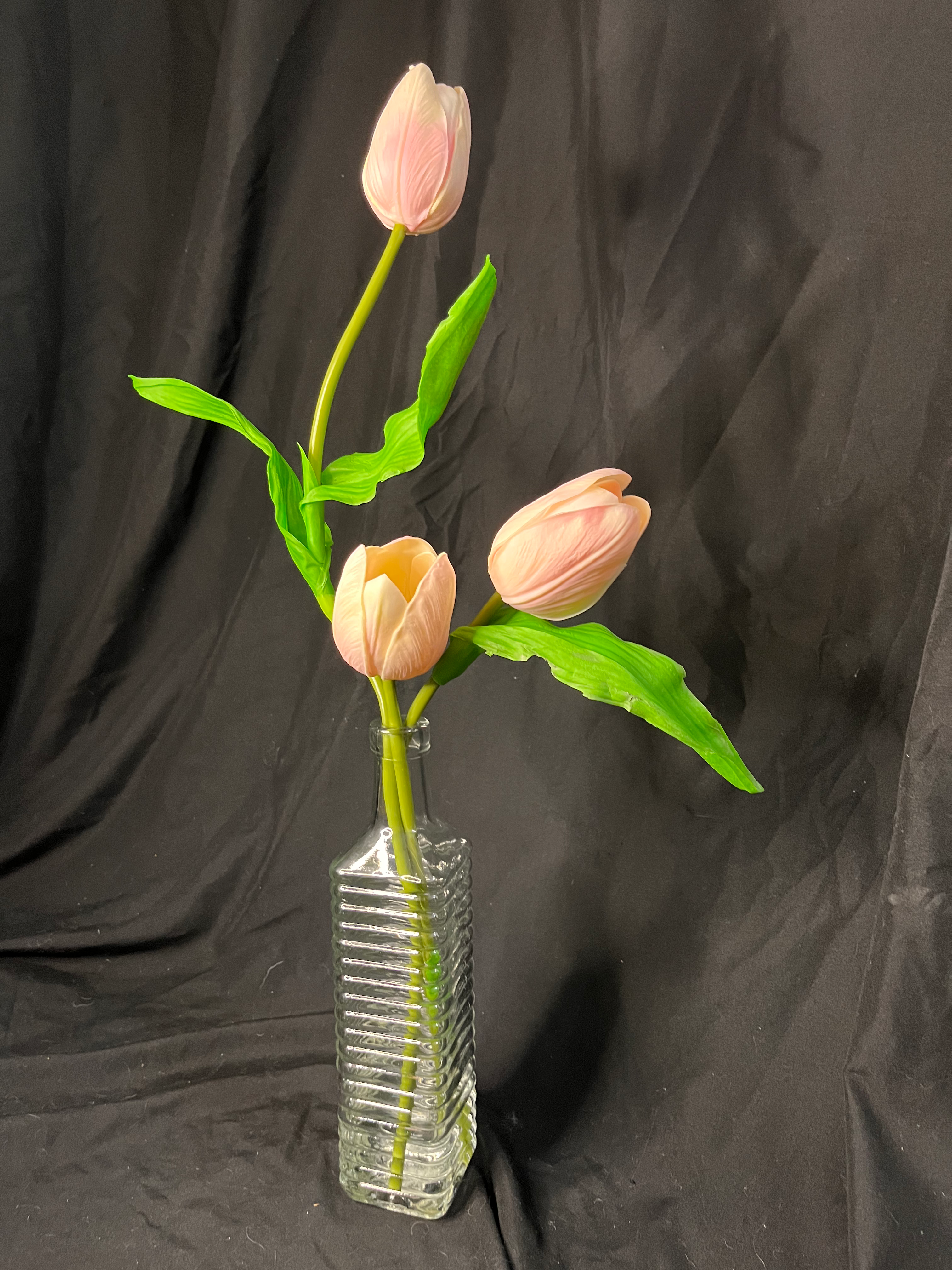 Pink Tulips With Glass Vase & Artifiacial Water.
