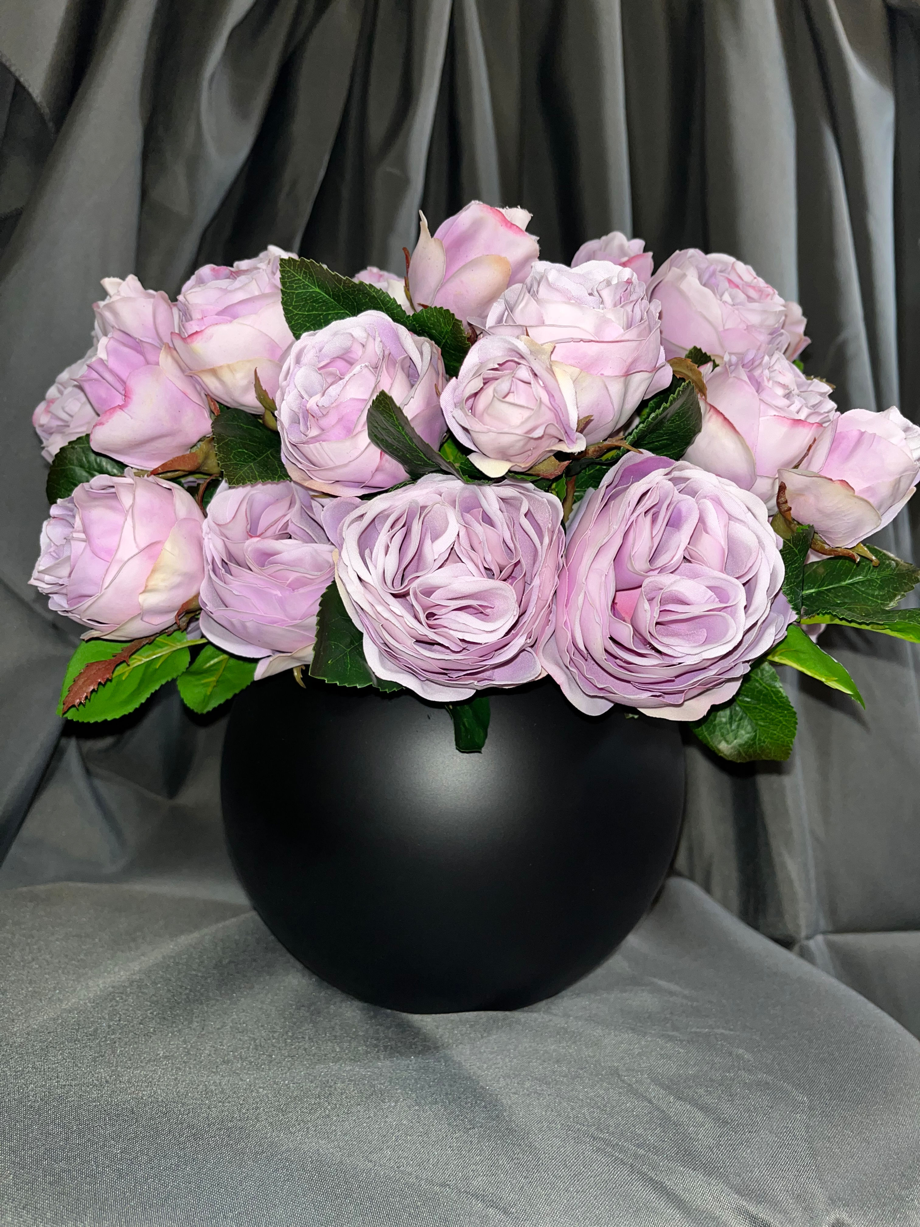 Black Vase, Purple Roses