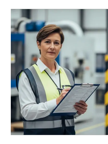 Female factory worker completing checklist