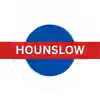 Roundel-style logo for the London Borough of Hounslow, featuring a blue circle inside a white ring on a navy background, with the borough name in bold white text on a red banner.