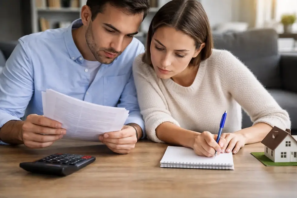 couple reviewing finances and calculating mortgage affordability UK