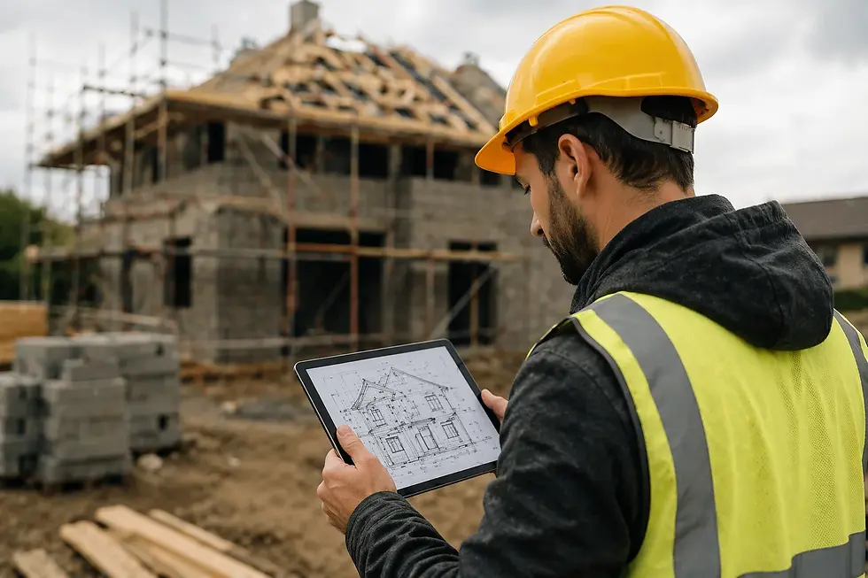 A property developer reviewing his plans on site of the project.