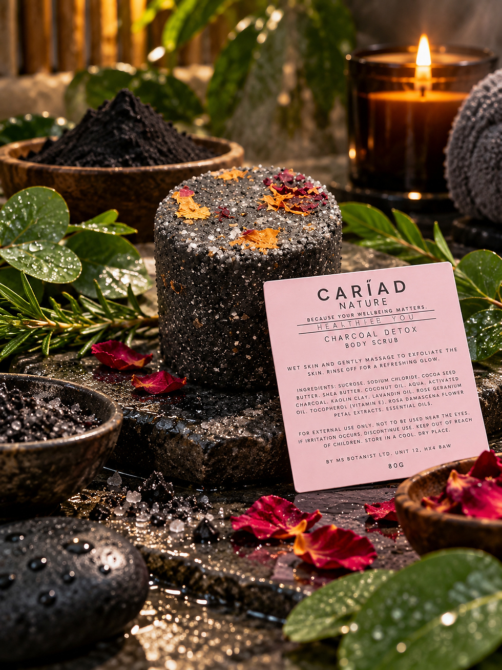 Cariad Nature Charcoal Detox Body Scrub with charcoal powder and botanical oils
