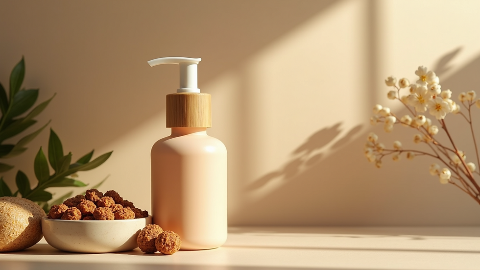 Close-up view of natural organic hair care products