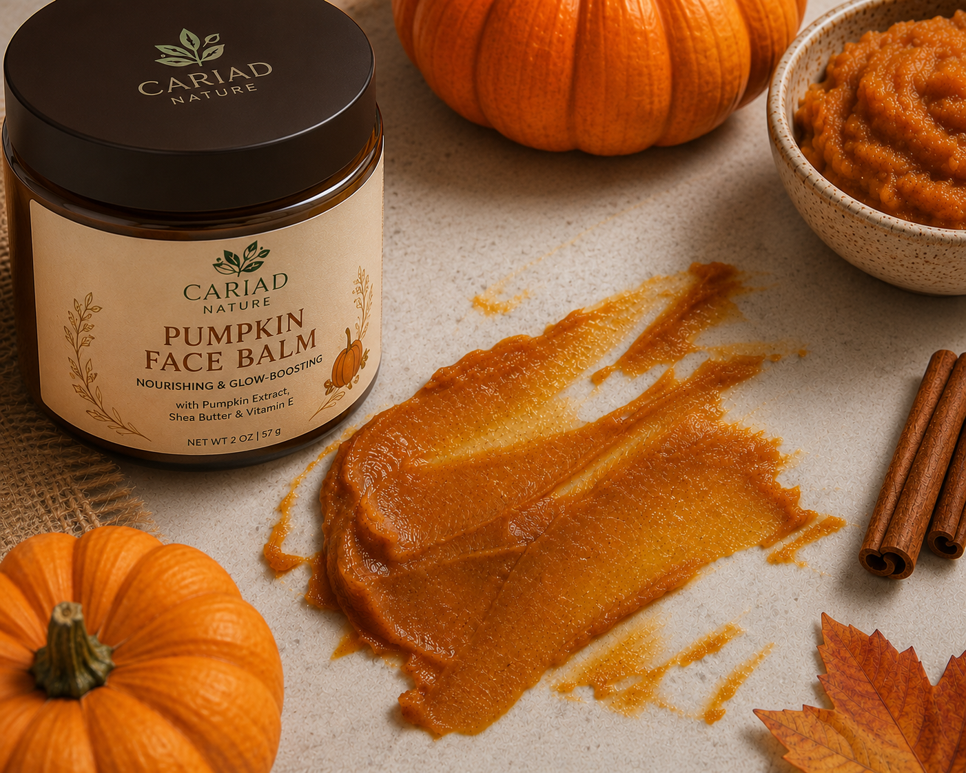 Cariad Nature Pumpkin Face Balm Next To The Pumpkin Balm Butter