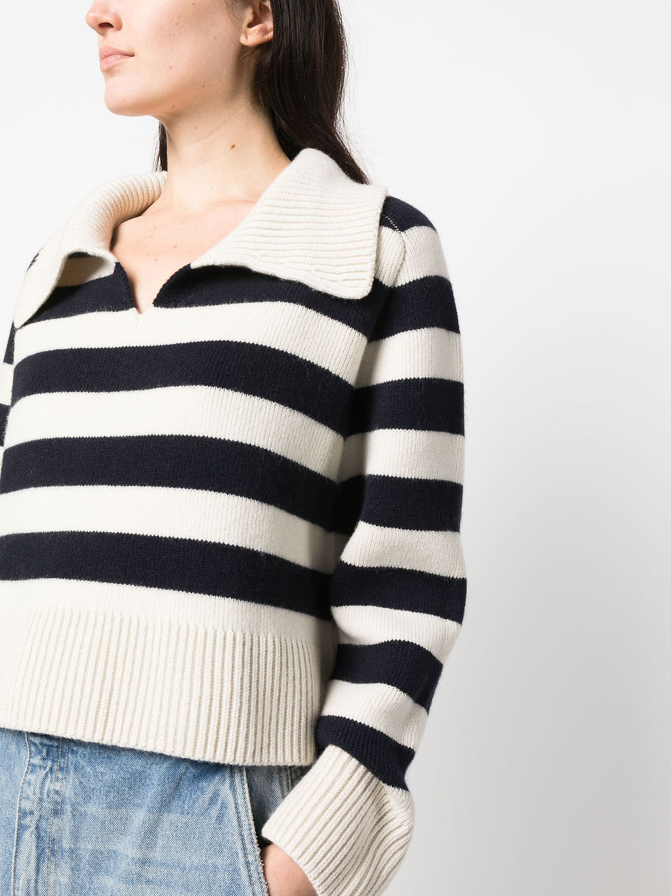Thumbnail: KHAITE The Franklin Sweater With Navy Stripes