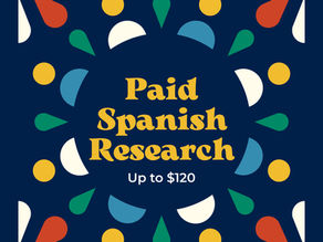 Paid Spanish Research in yellow with navy blue background