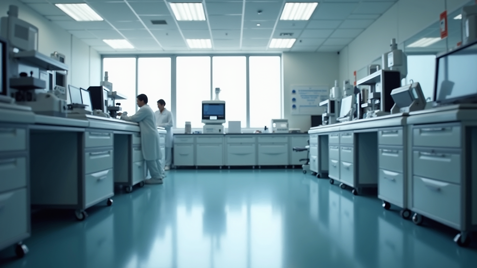 Eye-level view of a modern medical research facility with diverse equipment
