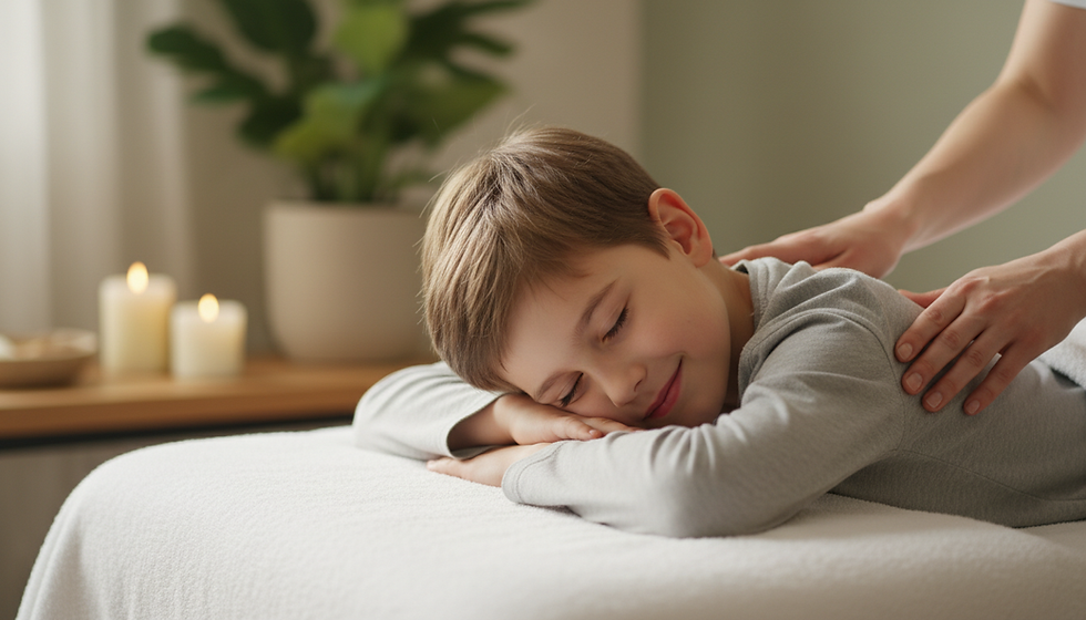 Massage enfant à Tours et Blois chez L’Idéal Institut — enfant détendu pendant un massage du dos