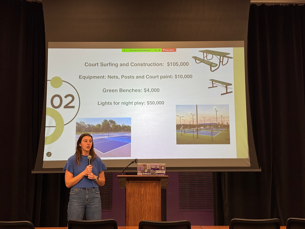 K-State student Karadan Kirkpatrick presents her Pickleball court proposal for the RFP committee on March 13, 2024 in the Wildcat Camber of the K-State Student Union.
