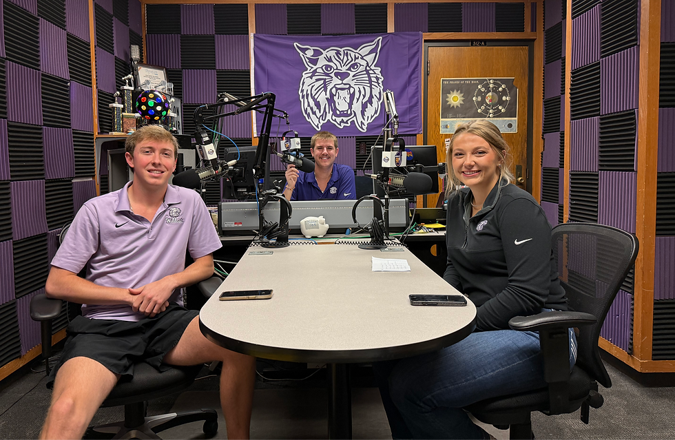 Cooper Hillman (left) Jimmy Coffman (middle) and Kylie Temple (right) sit in the live Studio at Wildcat 91.9.