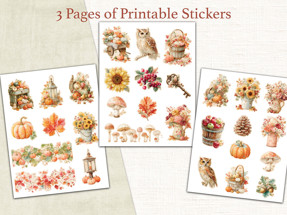 Three pages of orange, brown and red fall themed stickers.