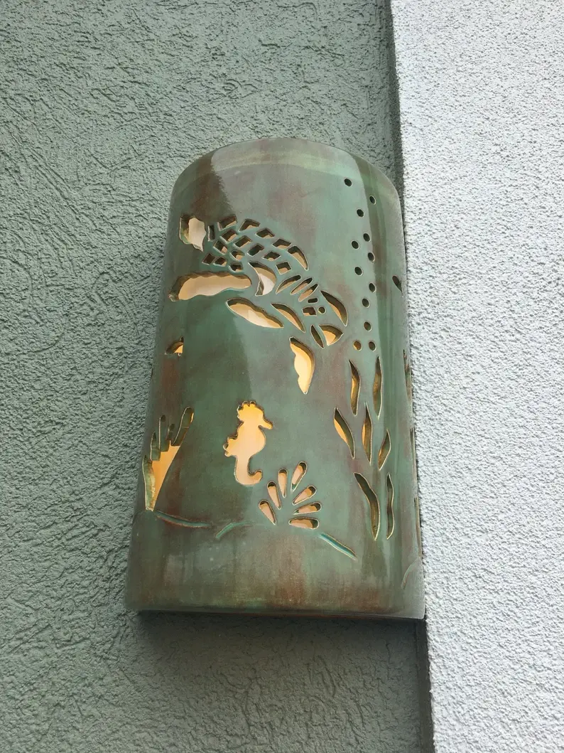 Thumbnail: Sea Turtle Swimming Outdoor Ceramic Wall Sconce
