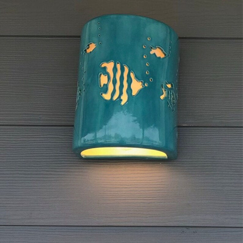 Thumbnail: Fish Swimming Outdoor Wall Sconce - Coastal Beach