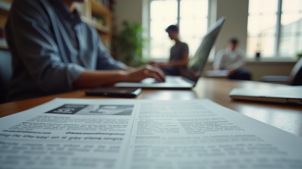 Eye-level view of a student’s desk with scholarship brochures and a laptop