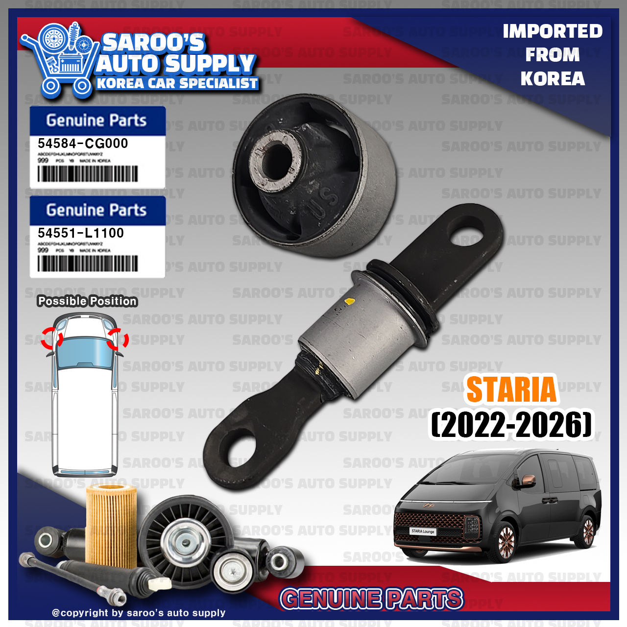 Suspension Lower Arm Bushing Set For Staria (22-26),54584-CG000 with 54551-L1100