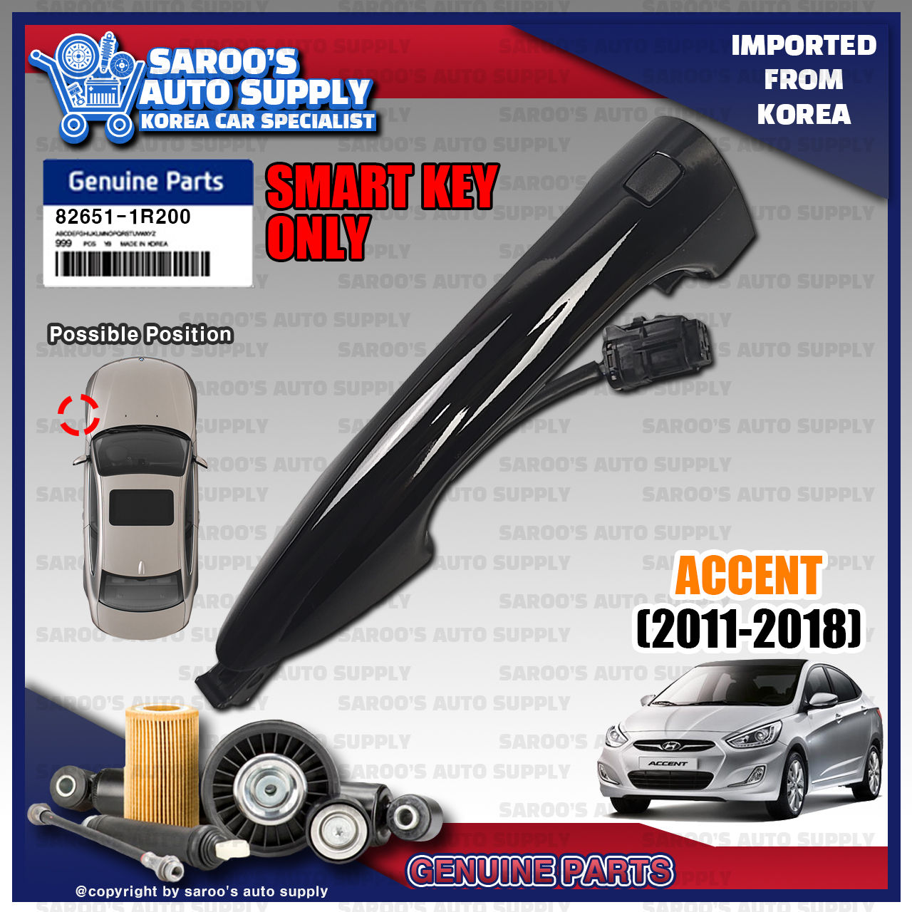Exterior Door Handle For Accent (11-18)/Smart Key/82651-1R200