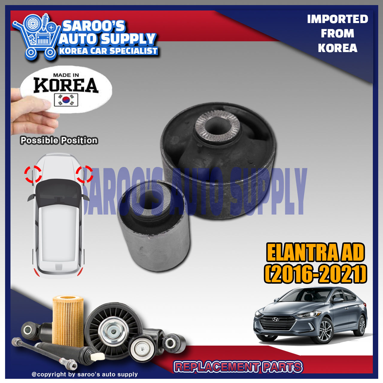[Front]Suspension/Lower Arm Bushing Set/Elantra (16-21)/Brand New