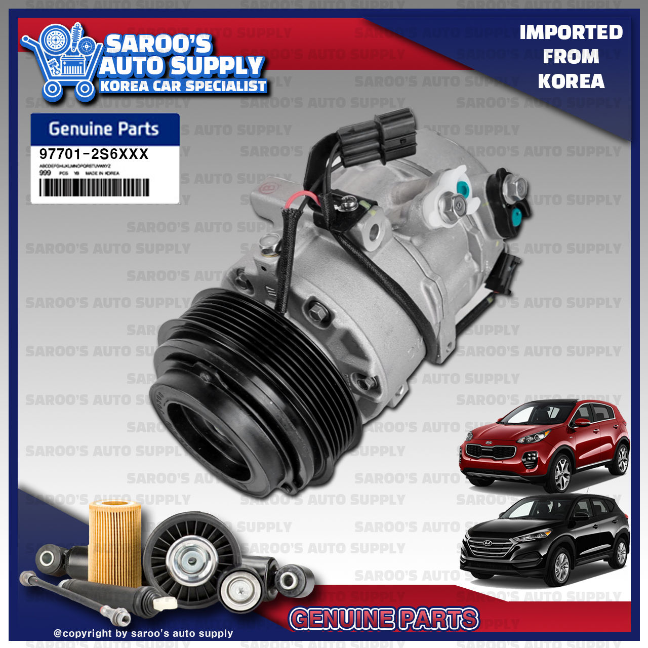 [NU]Aircon Compressor/Tucson,Sportage(16-21)/97701-2S601/D3200/2S600